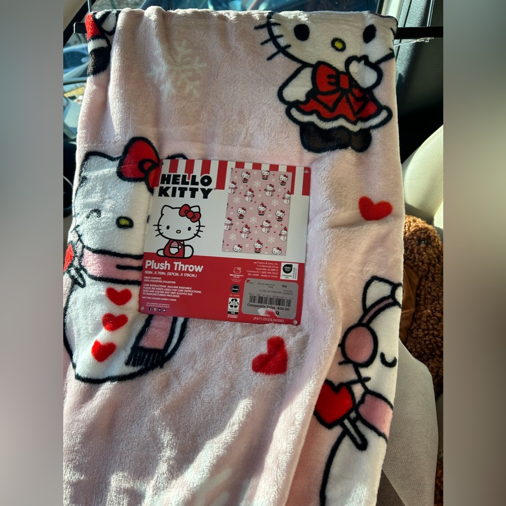 Hello Kitty PINK Snowman Plush Throw Blanket